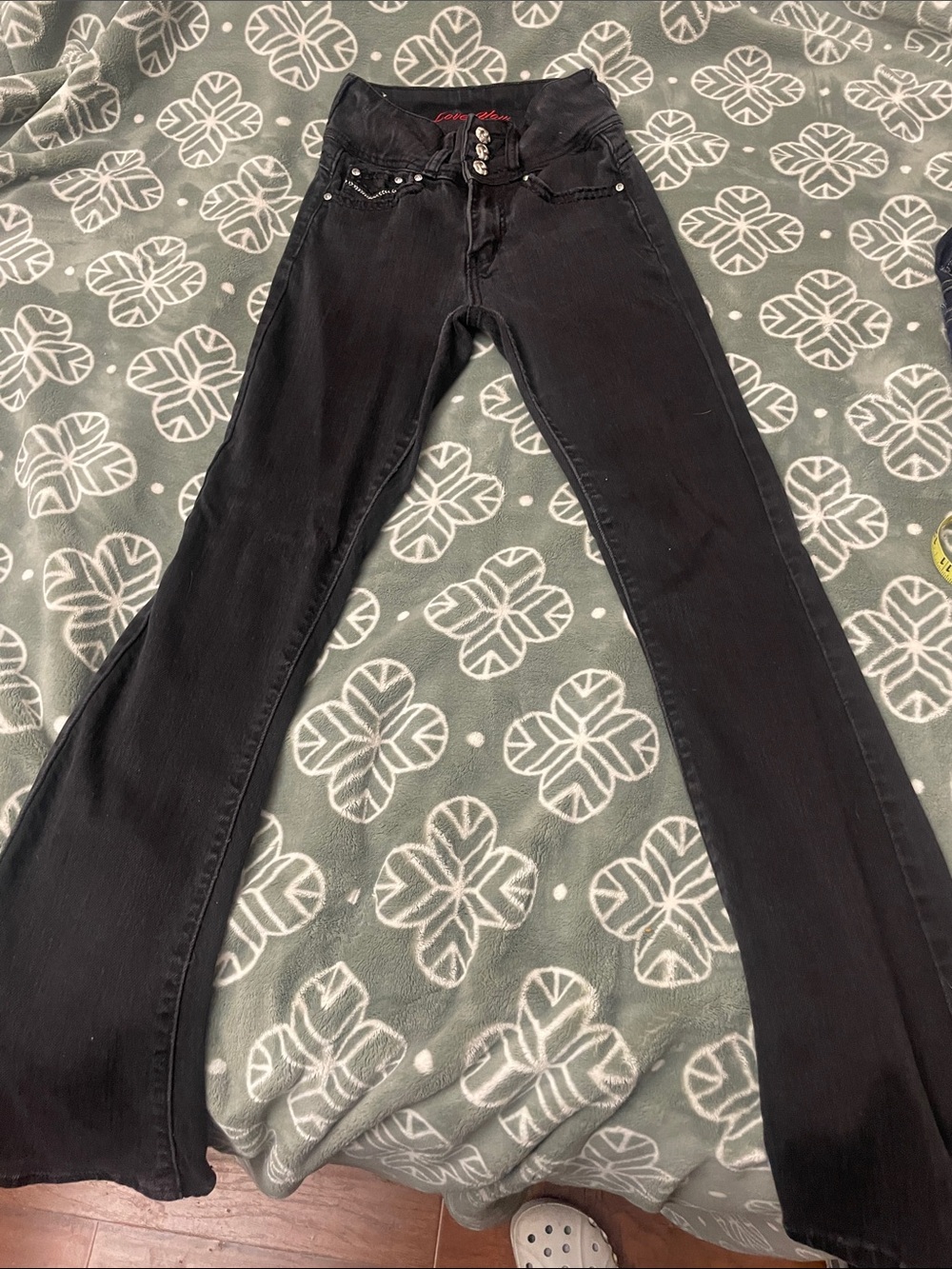 Women's Juniors Y2K Bootcut Jeans with rhinestones bling